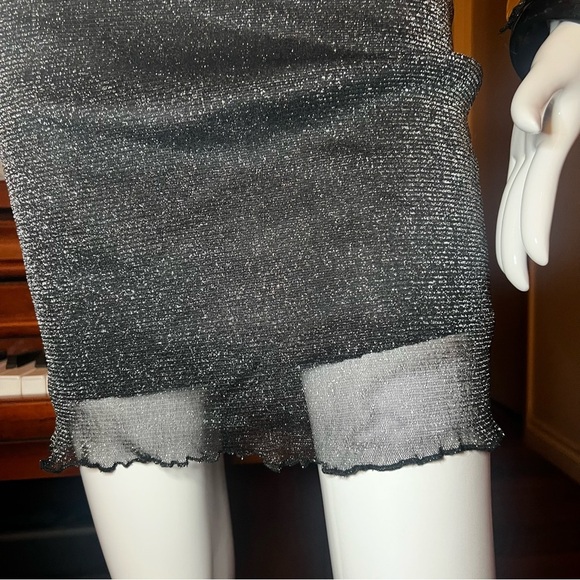 💎 Black & SILVER Sparkly Mesh CutOut Glitter Sparkly LongSleeve Fitted Dress - Picture 5 of 8